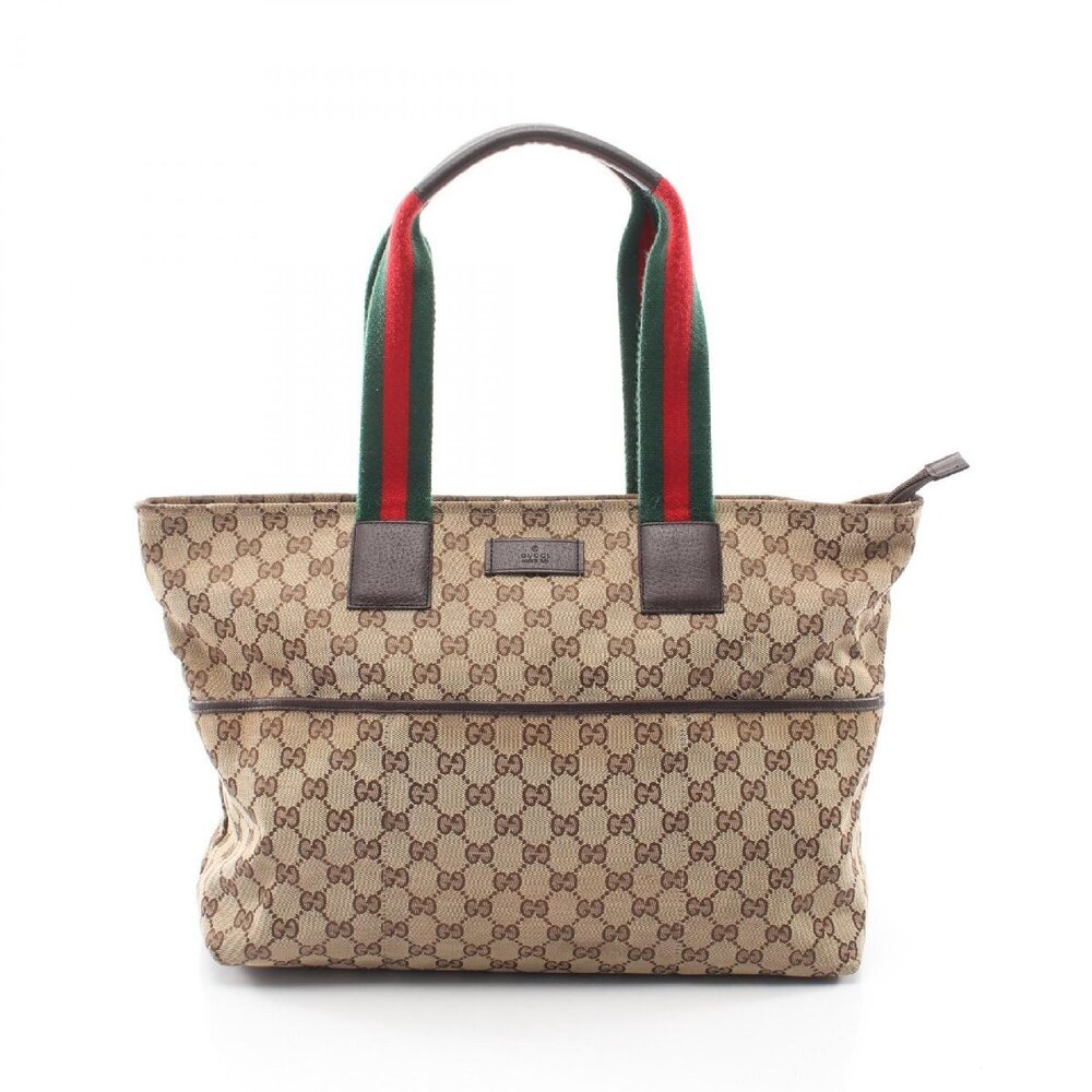 Gucci Webbing Mothers Bag Beige Canvas Tote Leather